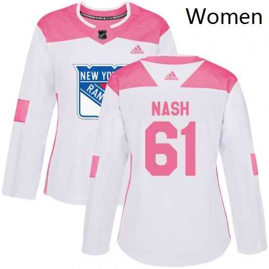 Womens Adidas New York Rangers 61 Rick Nash Authentic WhitePink Fashion NHL Jersey